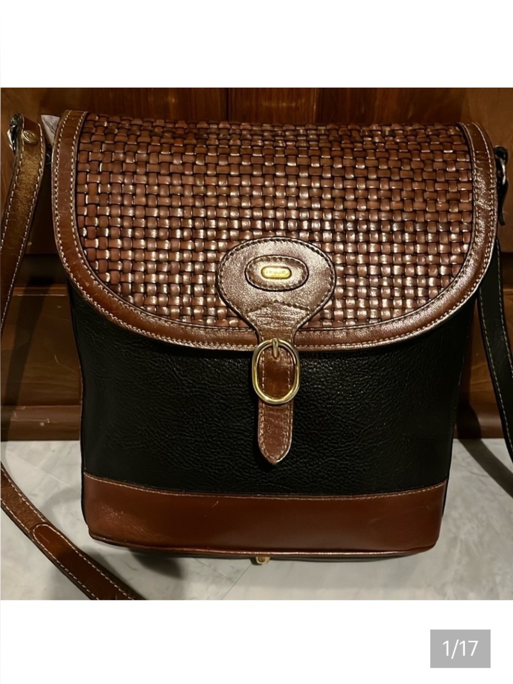 Bally  vintage bag   woven leather flap Italian leather   Black & brown   EUC